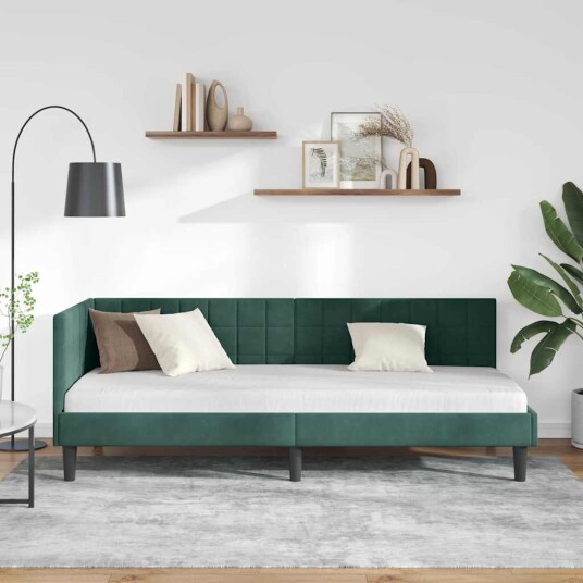 Hjørnesengramme med hodegjerde Mørkegrønn 80 cm x 200 cm Fløyel