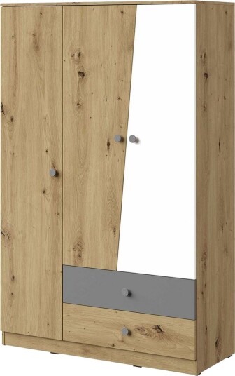 Nero Garderobe 120 cm - Natur/Hvit/Grå