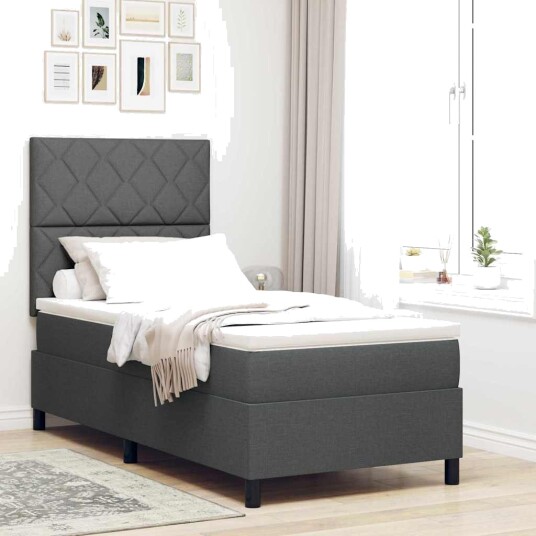 Box Spring Seng med Madrass Mørk Grå 90x200 cm Stoff