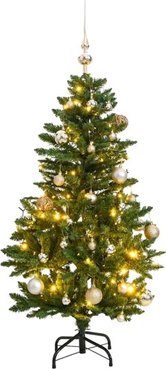  Kunstig hengslet juletre med 150 LED og kulesett 150 cm