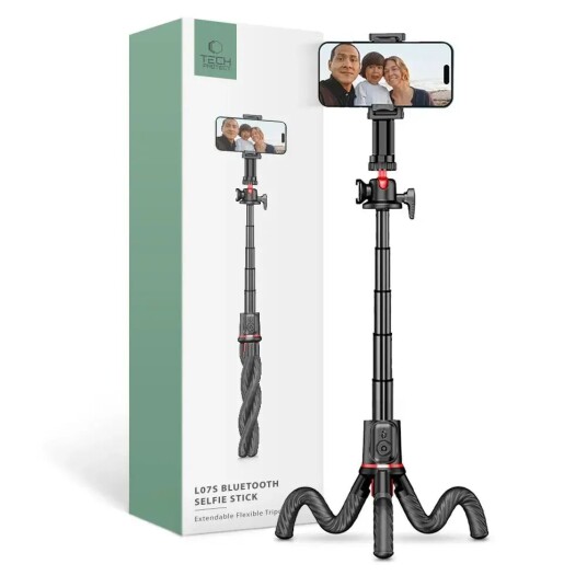 L07S Tech-Protect Selfie Stick m. Fleksibelt Stativ & Bluetooth - Svart L07S Tech-Protect Selfie Stick m. Fleksibelt Stativ & Bluetooth - Svart