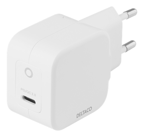 Deltaco Usb-C Wall Charger 30 W With Pd And Gan Technology, White