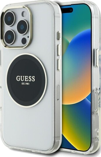 Guess IML Metal Circle MagSafe Mobildeksel til iPhone 16 Pro - Svart