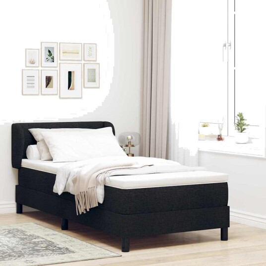 Bokfjær seng med madrass Svart 90x190 cm Stoff