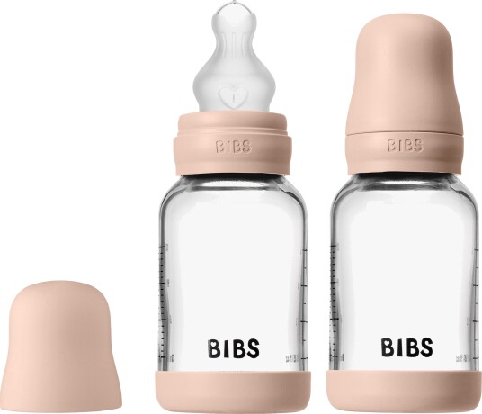 BIBS Slow Flow Glass Tåteflaske Silikon 2-Pakk 120 ml Blush