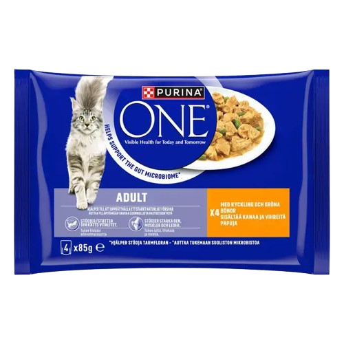 Purina ONE Voksen Kattemat Våtfôr 4 x 85 g med Helse og Pels