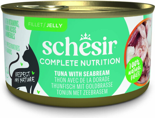 Schesir Våtfôr Complete Nutrition Filet I Gelé Tunfisk Med Havbrasme 6 X 85 G