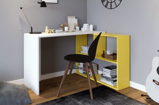 Skrivebord Canedia 120 cm med Oppbevaringshyller Hvit/Gul