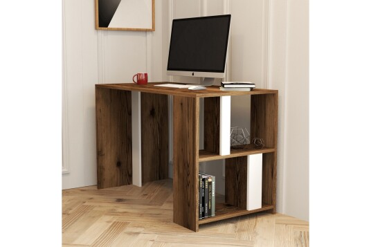 Skrivebord Tibani 120 cm med Oppbevaring Hylle Brun/Hvit