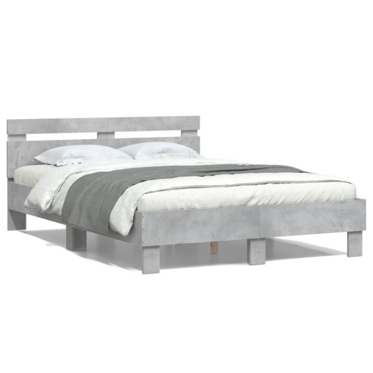  Sengeramme med hodegavl og LED betonggrå 135x190 cm 8721012247871