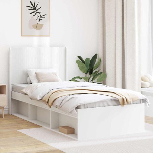Sengramme med oppbevaring og hodegavl Hvit 100 x 200 cm Sengramme med oppbevaring og hodegavl Hvit 100 x 200 cm