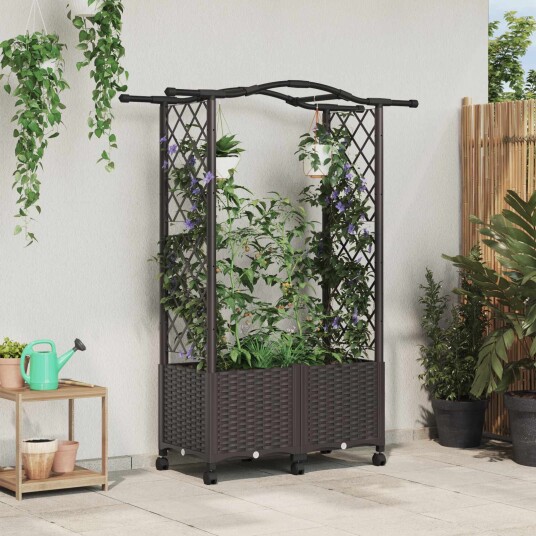 vidaXL Hevet Bed med Trellis og Tak Brun 125 x 40 x 144 cm PP
