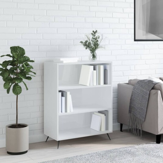 vidaXL Bokhylle h?yglans hvit 69,5x32,5x90 cm konstruert tre vidaXL Bokhylle h?yglans hvit 69,5x32,5x90 cm konstruert tre