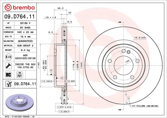 Bremseskive BREMBO 09.D764.11 Bremseskive BREMBO 09.D764.11