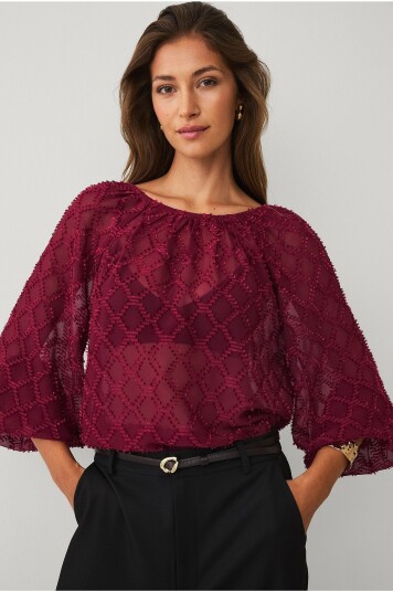 Ellos Collection Bluse med frynsedetaljer Rød