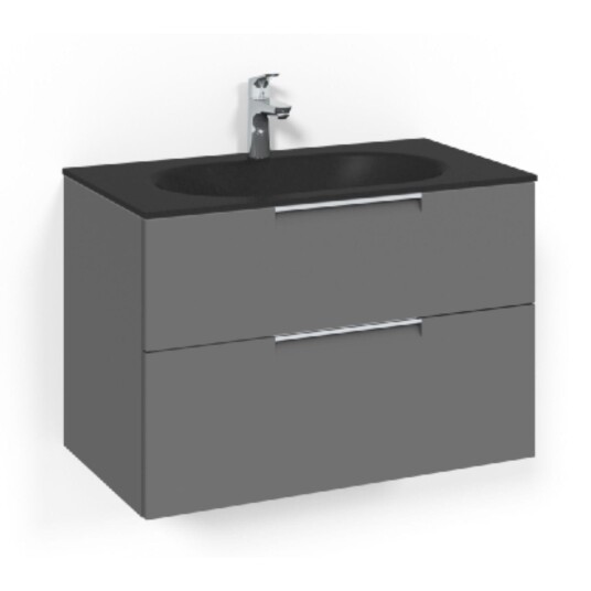 Macro Design Crown Grip Servantskap 2-skuff - med Glasservant Antrasitt / 80cm Glass Edge Svart