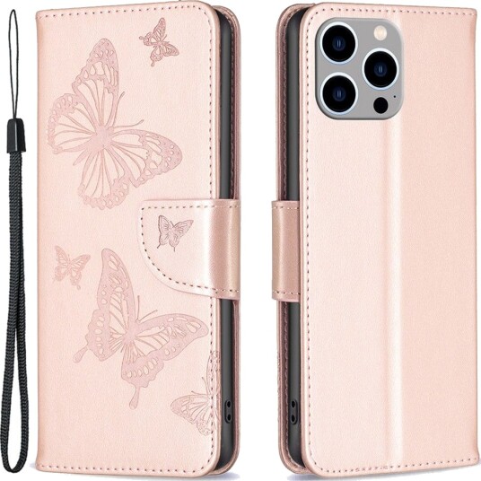 Trolsk Lommebokdeksel Sommerfugler (iPhone 15 Pro Max) Roségull