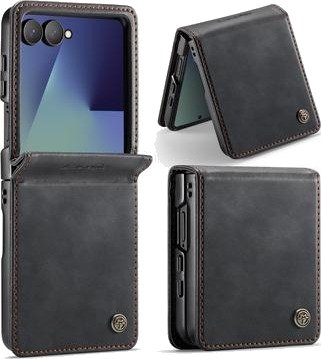 Samsung Galaxy Z Flip7 Caseme 033 Lommebok-etui med kalvestruktur og RFID-blokkering - Svart