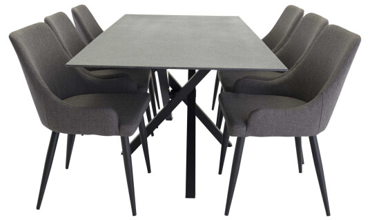 Venture Design Piazza & Plaza spisegruppe Grå/grå 6 st stoler & bord 180 x 90 cm