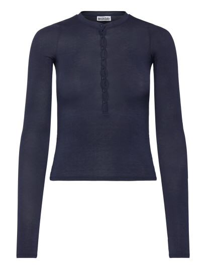 Weekday Slim Long Sleeved Henley Top   Navy   XL