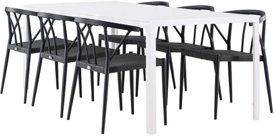 Break hagesett bord 90x205cm hvit 6 stoler svart.