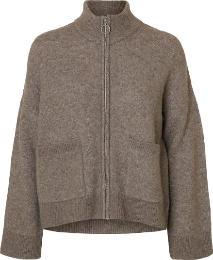 Selected Femme Kardigan slfSia Ras LS Knit Zipper Cardigan Grå