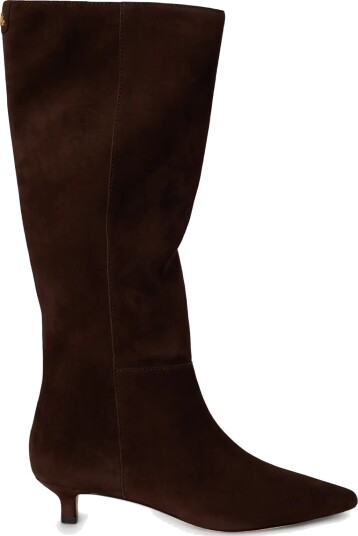 Lauren Ralph Lauren Francesca Sheep Suede Tall Boot Heel Brown 37.5