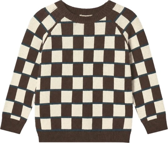 Fliink Nova Check Pullover - SANDSHELL / COFFEE BEAN - 2-3Y(95 cm)