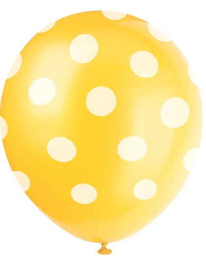 Unique 6 stk 30 cm Gule Ballonger med Hvite Polka Dots 57593
