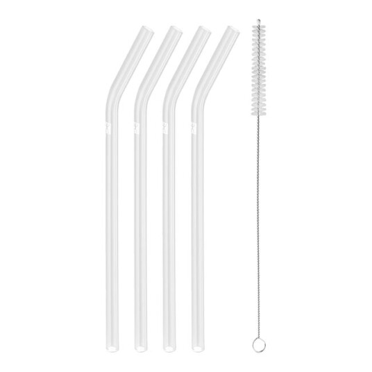 Zwilling Sorrento glassugerør vinklede og børste 4 stk transparent Zwilling Sorrento glassugerør vinklede og børste 4 stk transparent