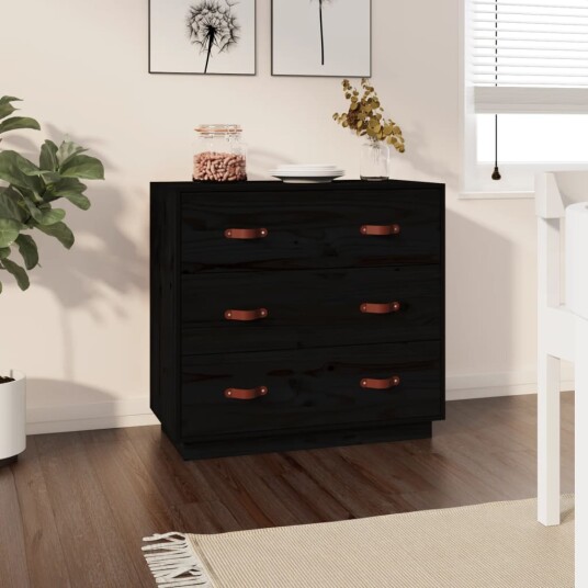 vidaXL Sideskap svart 80x40x75 cm heltre furu