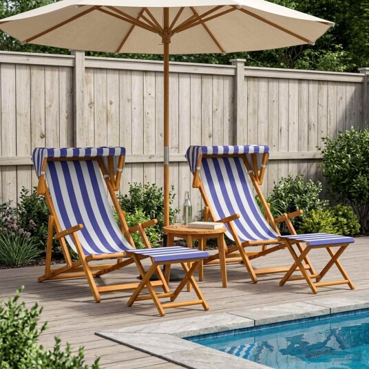 vidaXL Hage Stol 4 pcs 3 Posisjon Solid Eucalyptus Tre Blå og hvit