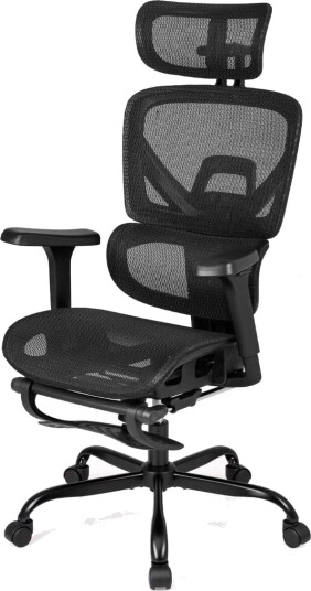 Ergonomisk kontorstol i netting med fotstøtte – svart