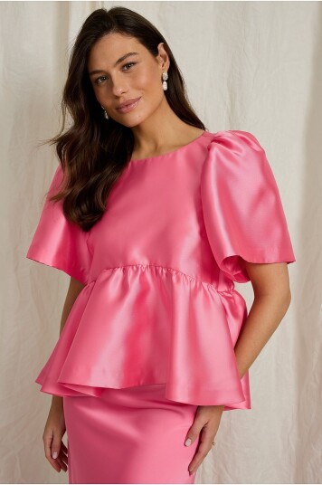 Joelle Satengbluse med peplum Rosa