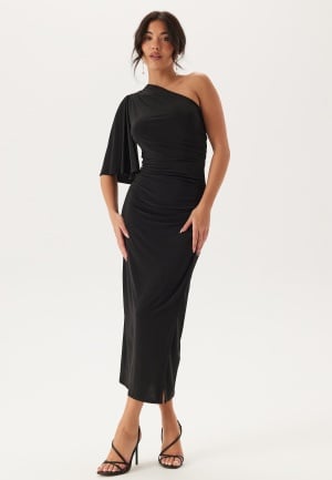 Bubbleroom Occasion Soft Ruched One Shoulder Midi Dress Black L Bubbleroom Occasion Soft Ruched One Shoulder Midi Dress Black L