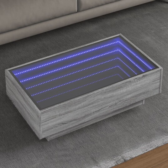 Salongbord med LED grå sonoma 90x50x30 cm konstruert tre 847523