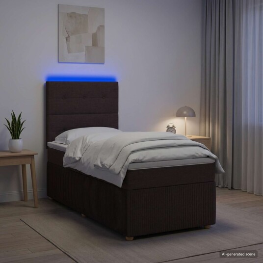 vidaXL LED boksseng med madrass Mørk brun 80 x 200 cm Stoff