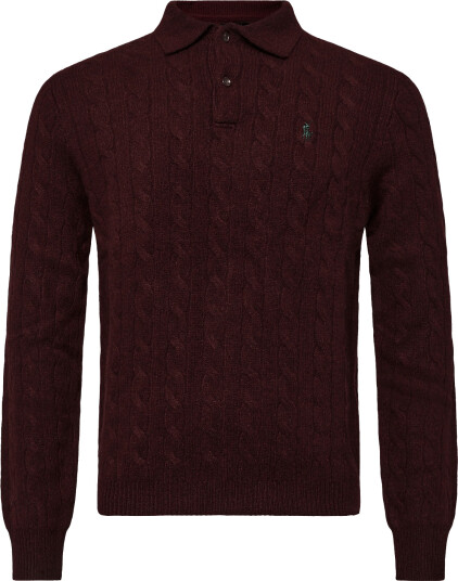Polo Ralph Lauren Cable Knit Wool Cashmere Sweater Burgundy XS