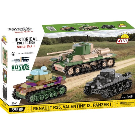Cobi Historical Collection WWII Byggesett 595 Deler Renault R35 Valentine IX Panzer I