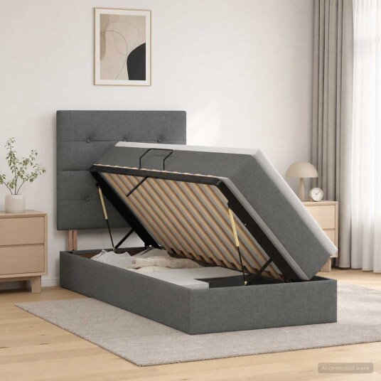 vidaXL LED lagringseng med madrass Mørkegrå 90 x 200 cm Stoff