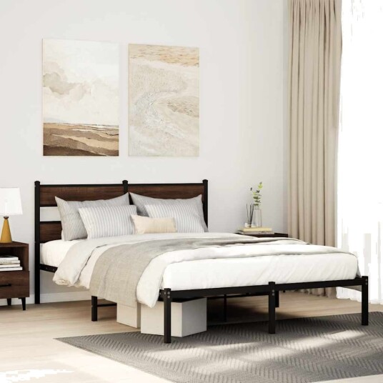 Sengeramme uten madrass med hodegavl brun eik 140x200 cm 8721158377418 Sengeramme uten madrass med hodegavl brun eik 140x200 cm 8721158377418
