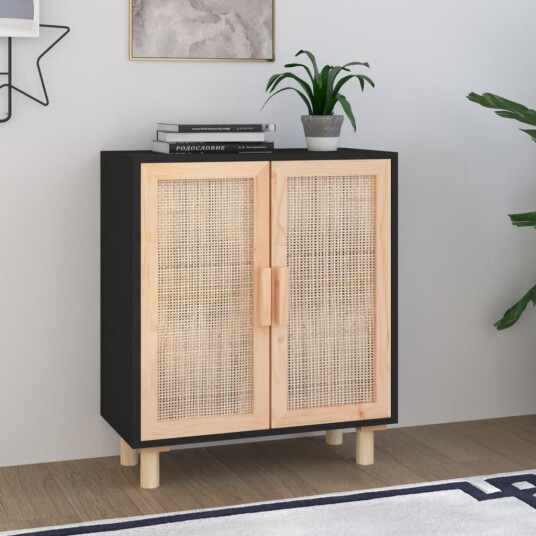 vidaXL Skjenk svart 60x30x70 cm heltre furu og naturrotting