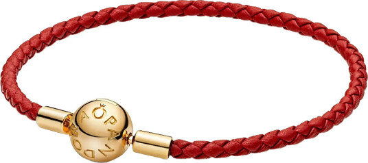 PANDORA 14K Gold Plated Red Leather Bracelet Guld 20.5 cm