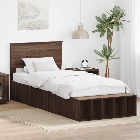 Sengestamme med hylle Brun Eik 75 x 190 cm Konstruert tre