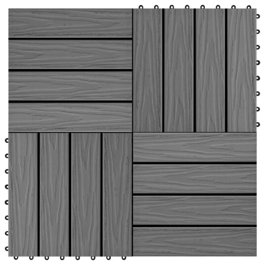 Terrassebord 11 stk dyppreget WPC 30x30 cm 1 kvm grå