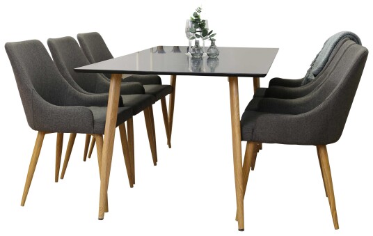 Venture Design Polar & Plaza spisegruppe Svart/grå 6 st stoler & bord 180 x 90 cm