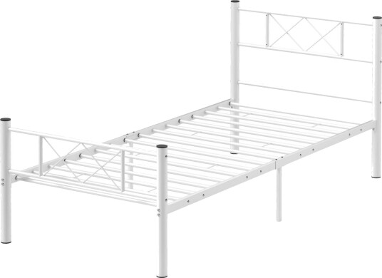Sengeramme for madrass 200 x 90 cm sengeramme 88 cm høy enkeltsengsramme av stål til soverom gjesterom hvit
