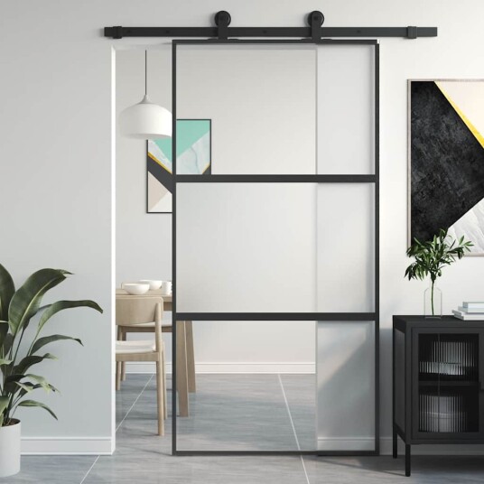 vidaXL Skyvedør svart 102,5x205 cm herdet glass og aluminium
