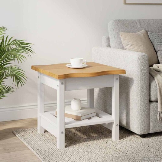 VidaXL Sidetabell med hylle EKAI Hvit 50 x 50 x 45,5 cm Heltre furu