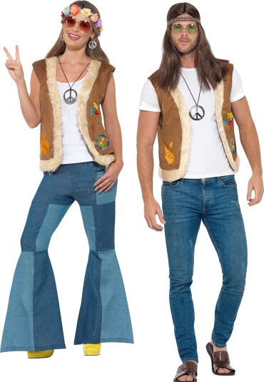 Smiffys Brun Hippievest med Fuskepels Strl L/XL
